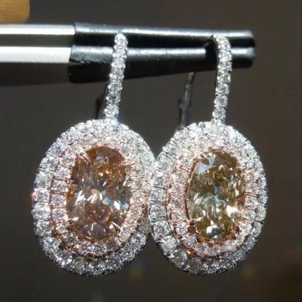 NEW💎18K Rose Gold Oval Morganite Halo Earrings - Picture 3 of 5